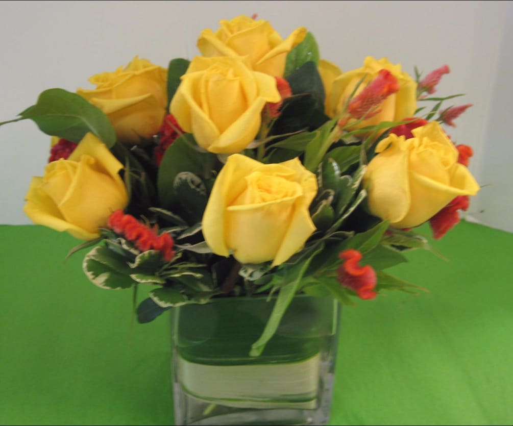 Premium Yellow Roses,  High end Blooms and Assorted Fancy Greens