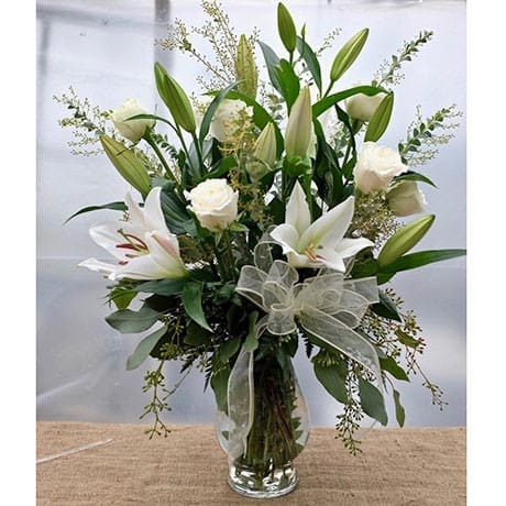 Price includes delivery. Lillie and roses, greenery 