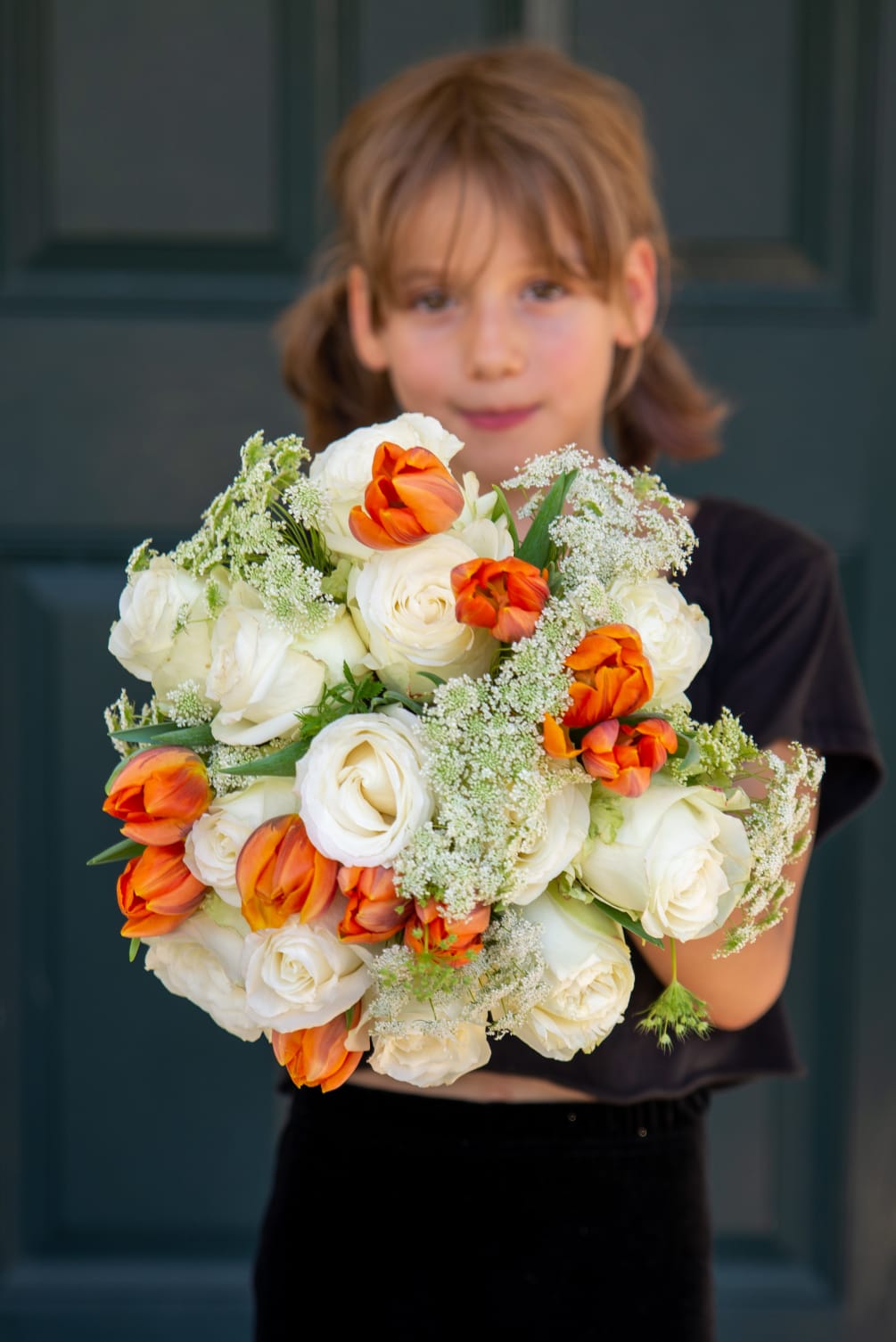Roses, tulips and Queen Anne`s Lace make a cute bouquet together