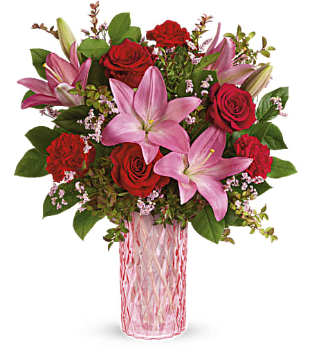 An elegant Valentine&#039;s Day delight, this romantic, diamond-cut glass vase is the