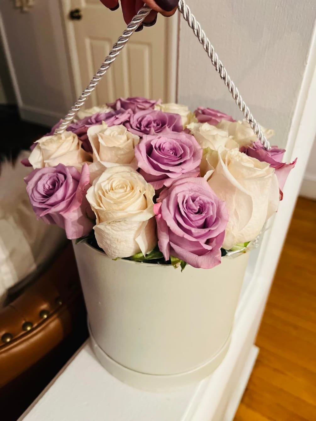 White and Purple roses, White Box 