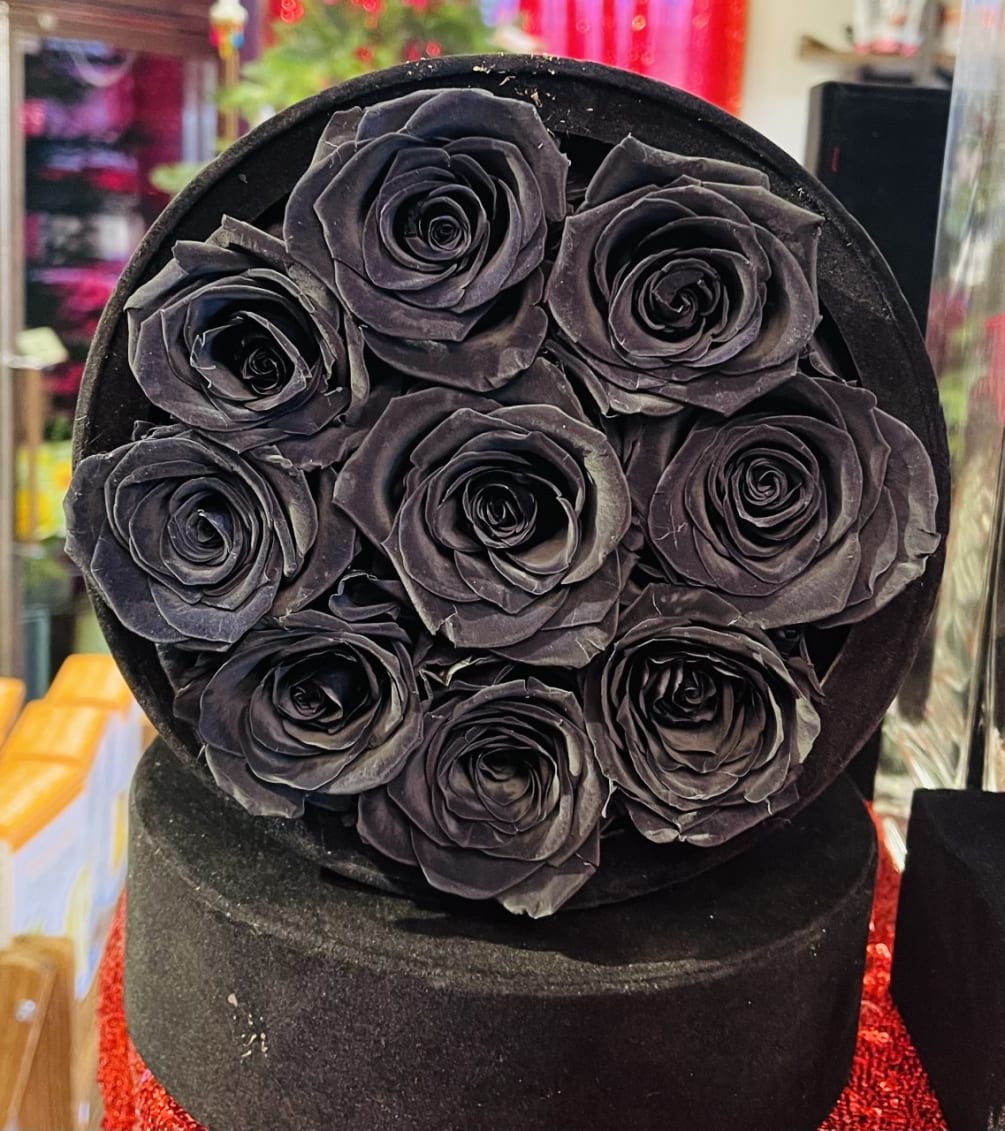 Preserved Black roses in a box that is guaranteed to last 1