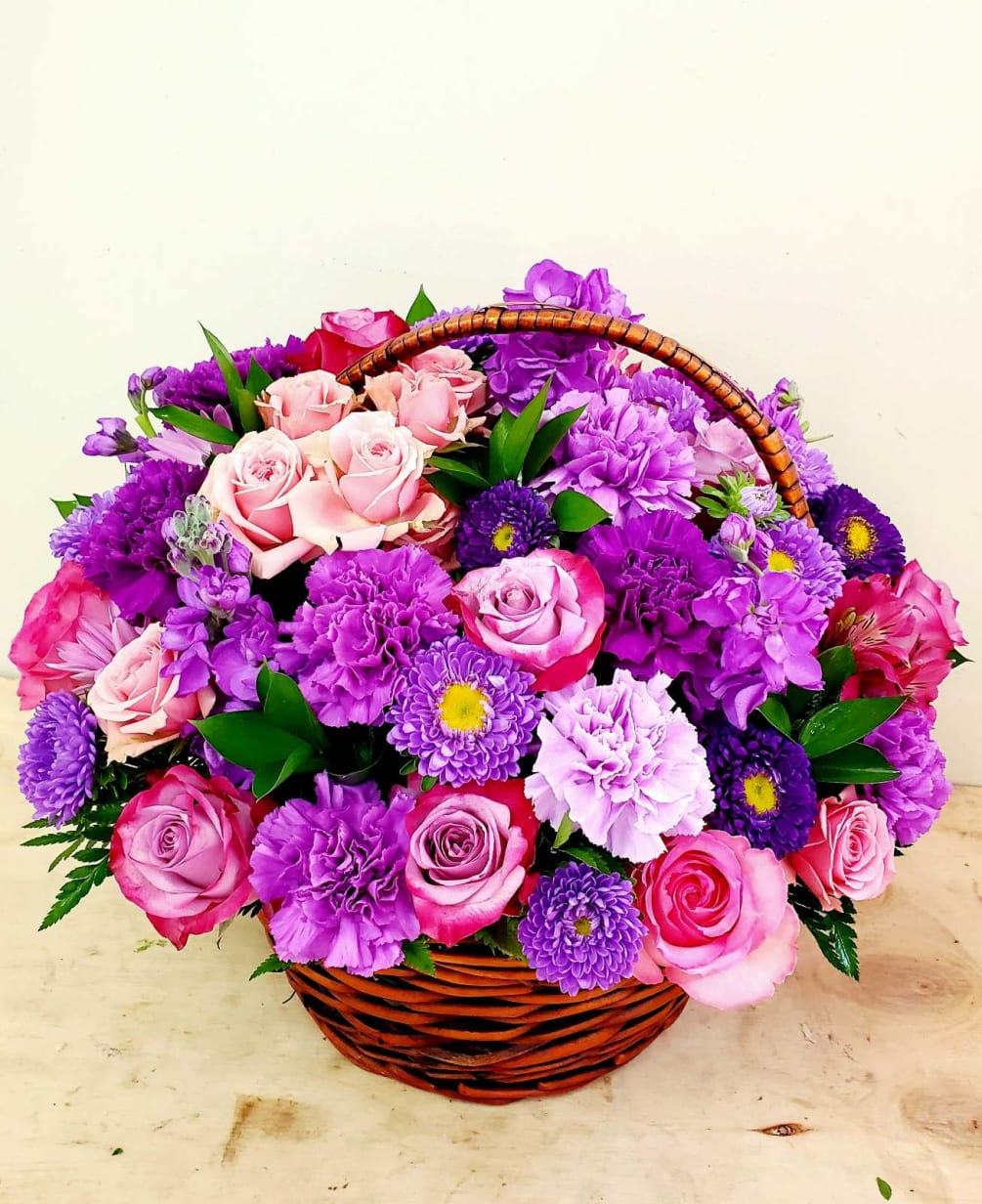 The shades of purples carefully blended makes this basket stunning. Express your