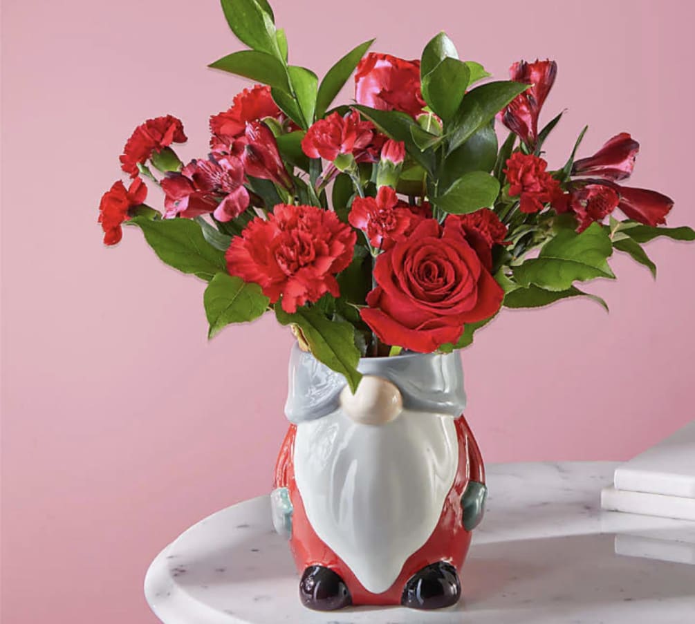 The Heartstrings Bouquet w/ Gnome Vase by House Of Blair Florist