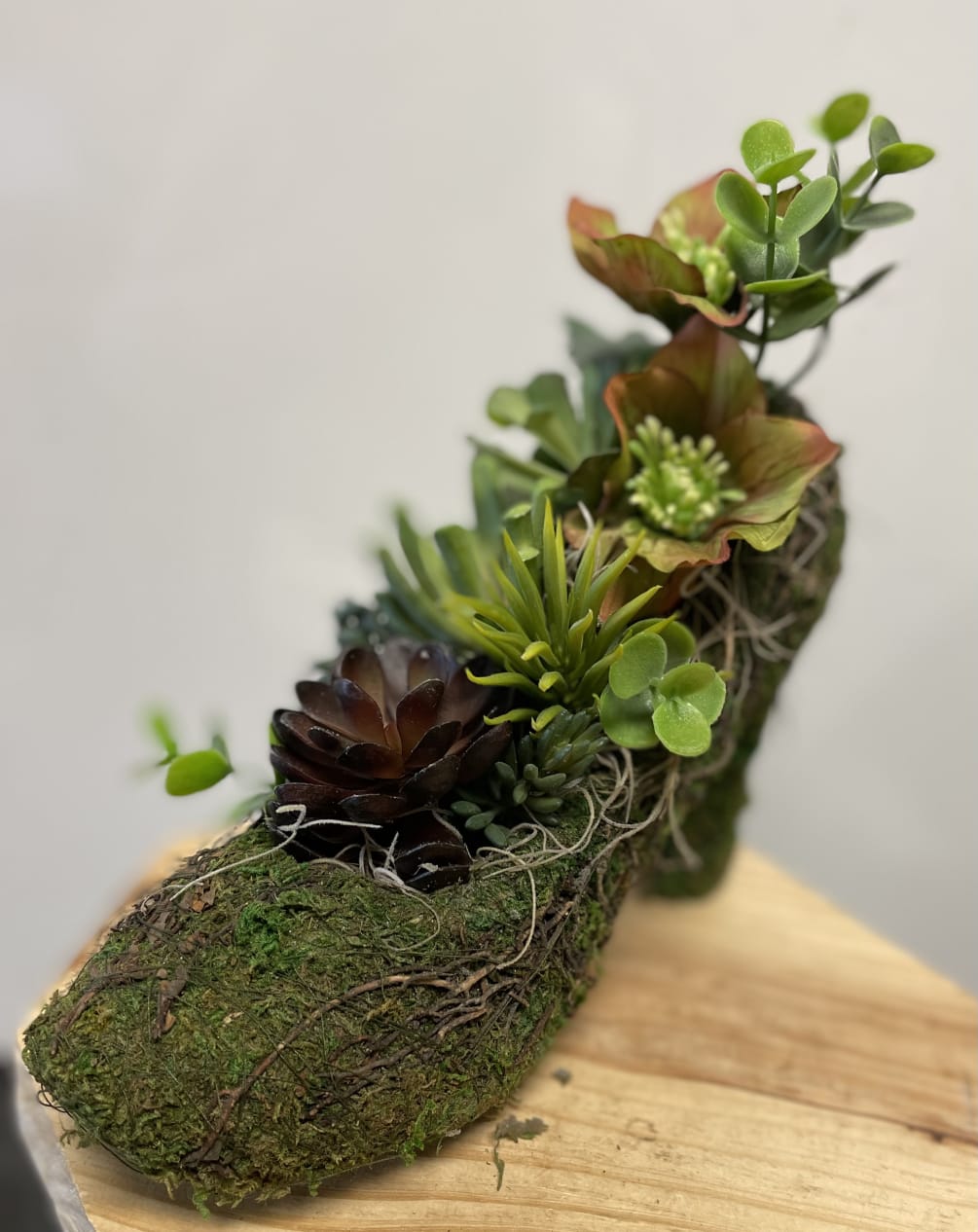 This cool moss shoe is filled with permanent botanical succulents.
Don&#039;t have a