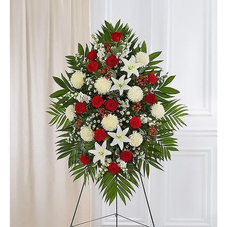 Send you sincere condolences with this tradition red and white standing sympathy