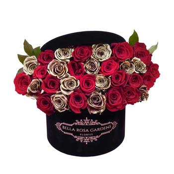 24-30 gold and red premium roses in luxury box 