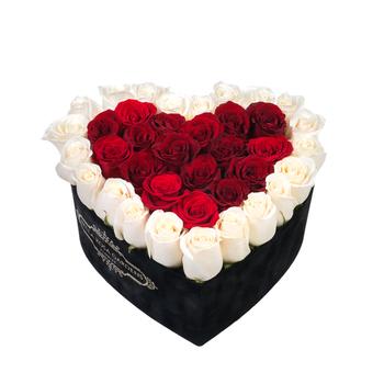 luxury black heart box red and white roses designed into our signature