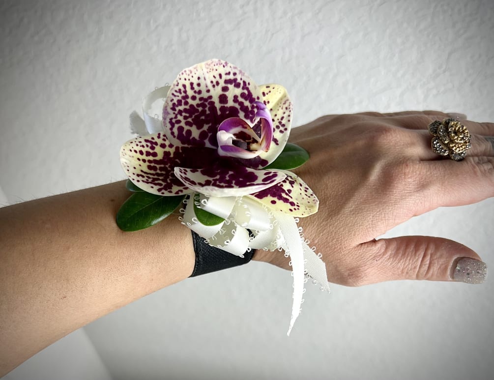 Pure Royal Orchid wrist corsage 