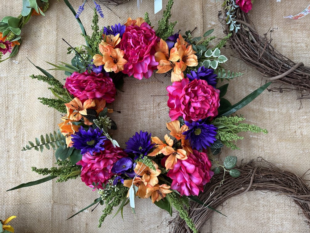 Hot pink, orange, and purple ARTIFICIAL wreath 