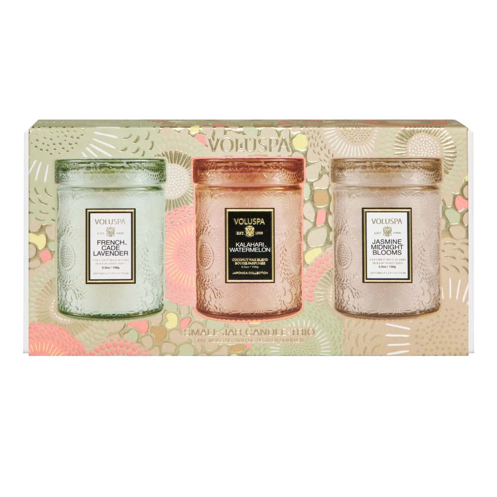Gift set includes French Cade Lavender, Kalahari Watermelon, and Jasmine Midnight Blooms.