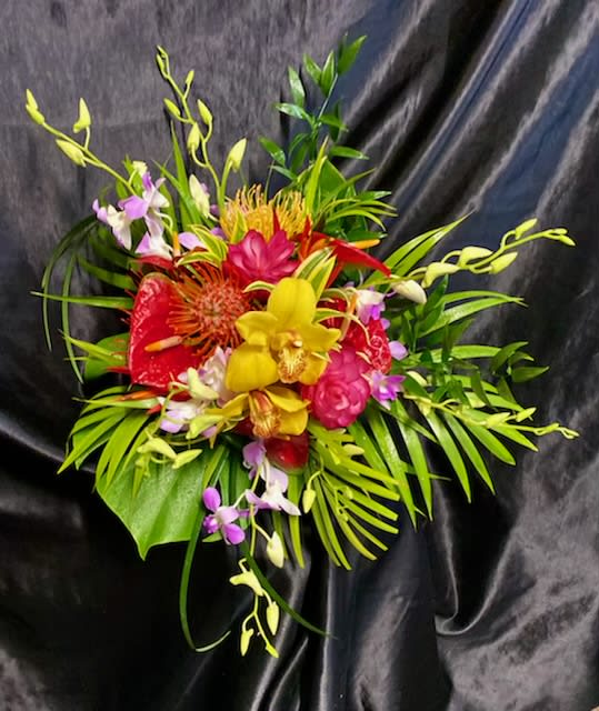 NEW Style:   A  gathering of multi colored tropical flowers: