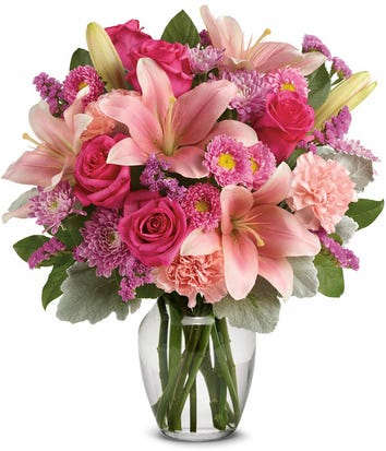 Pink flowers lilies Roses carnations 