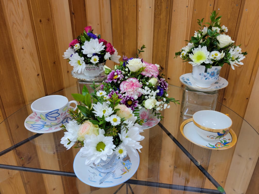 One Tea Cup Fresh Flower Arrangement - Cups will vary as they