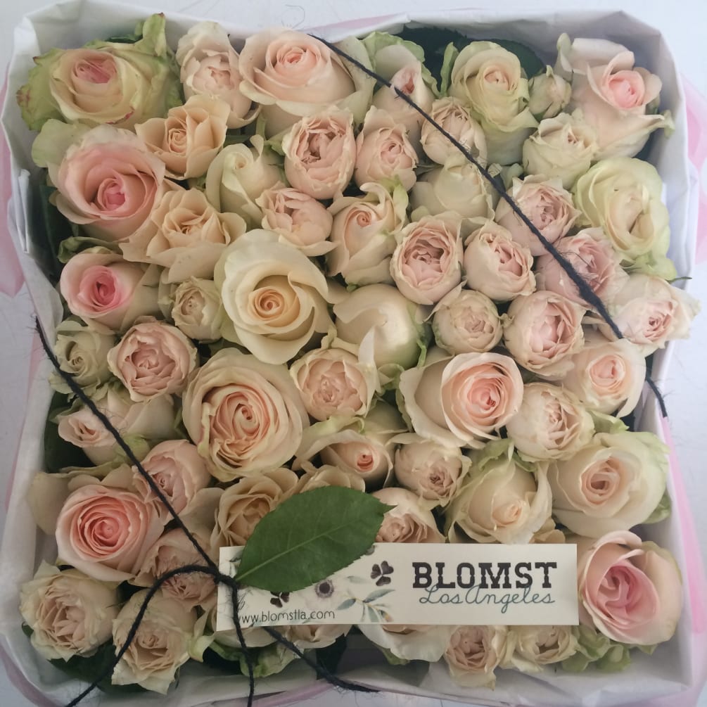 Beautiful signature Blomst rose box with pale roses in a pale pink