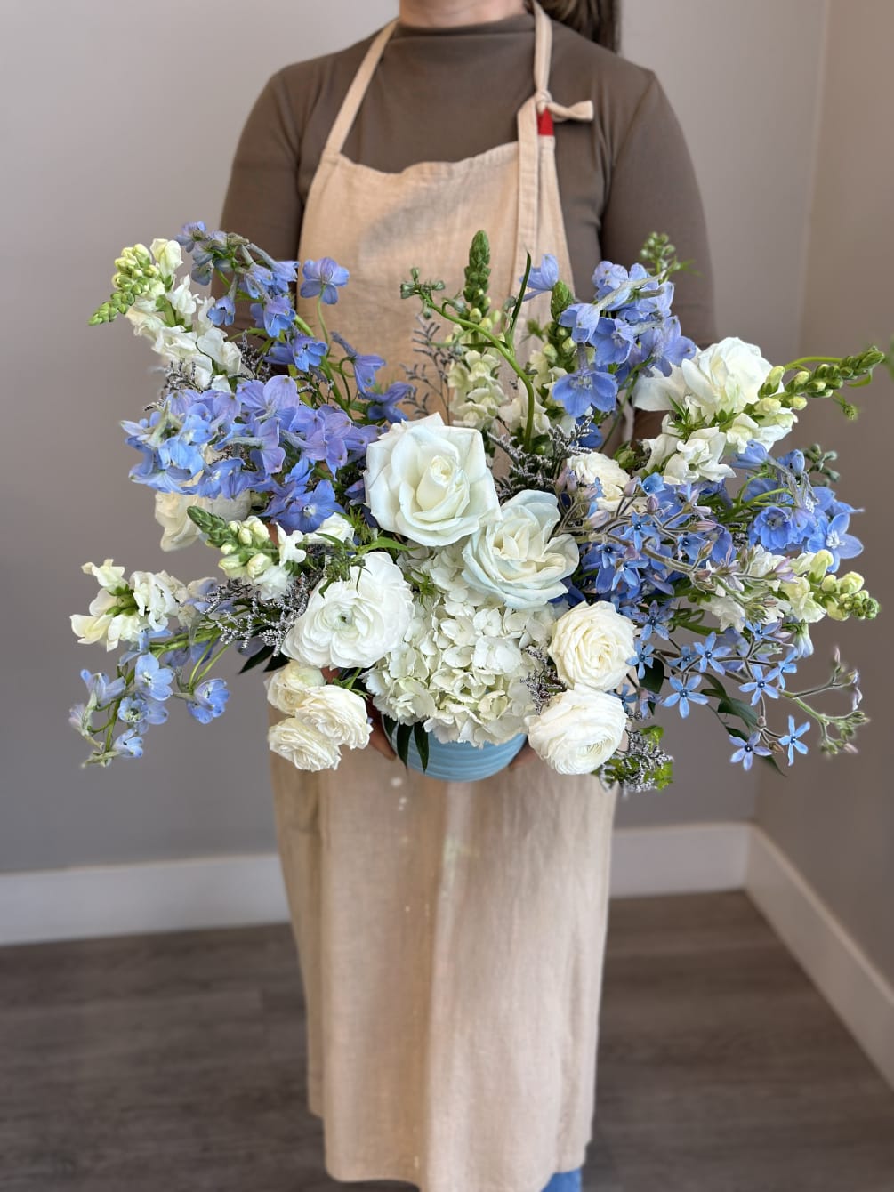 Blue and white flowers with touch of seasonal beautifuk seasonal blue delphiniums