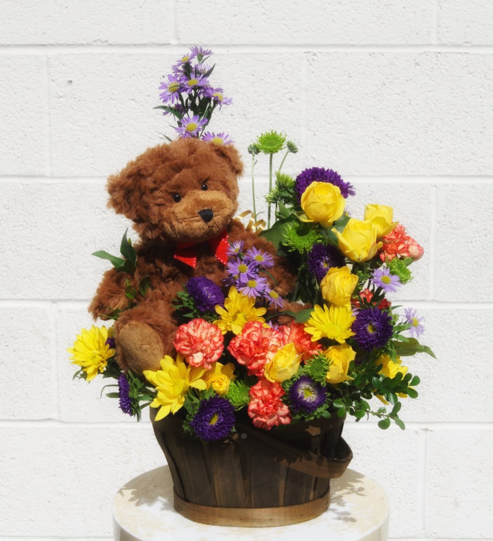 Teddy bear flower arrangement near me cheap