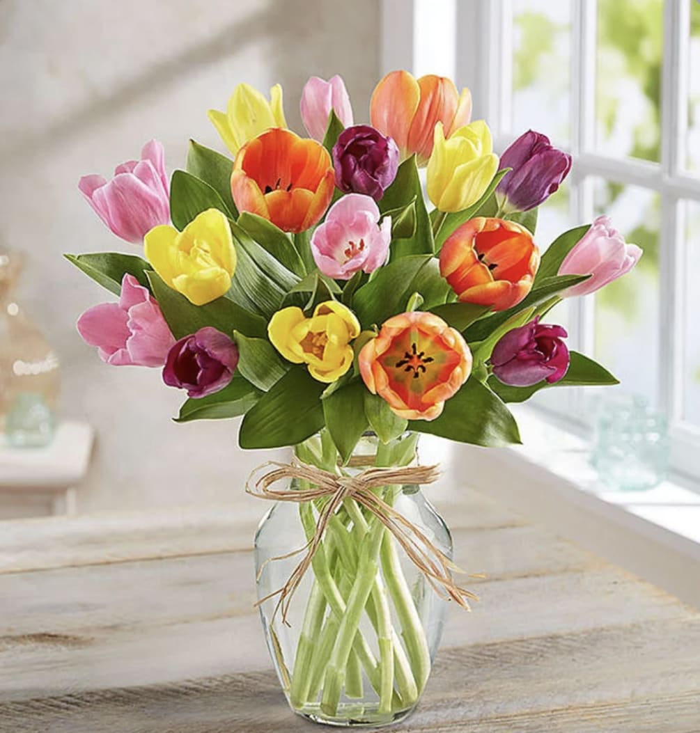 20 stems of assorted tulips. 