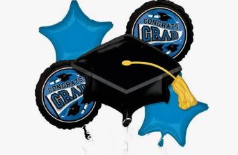 This graduation balloon bundle includes a large mortarboard focus balloon, round &quot;Congrats
