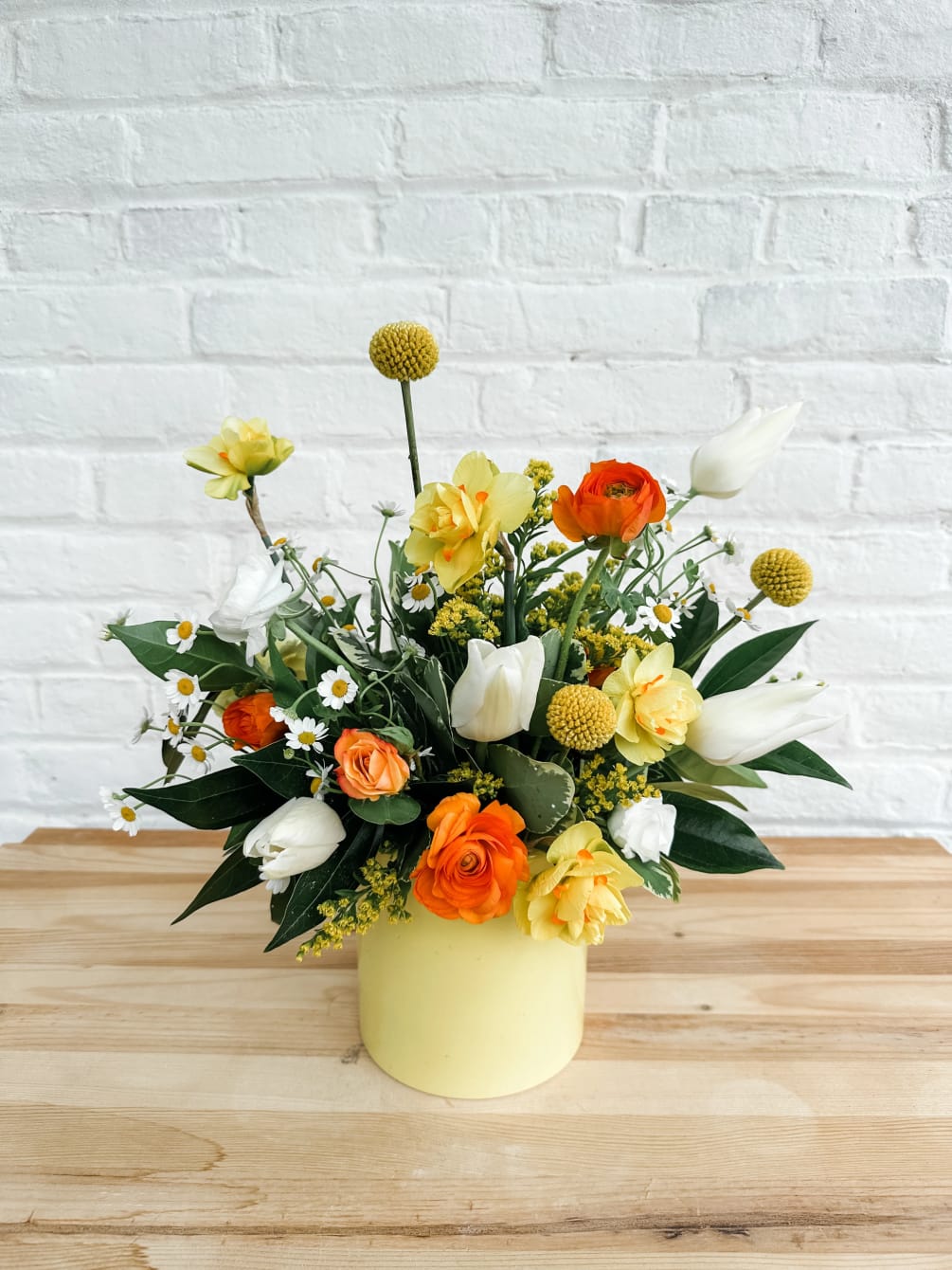 yellow and white florals in a yellow 5&quot; ceramic vase