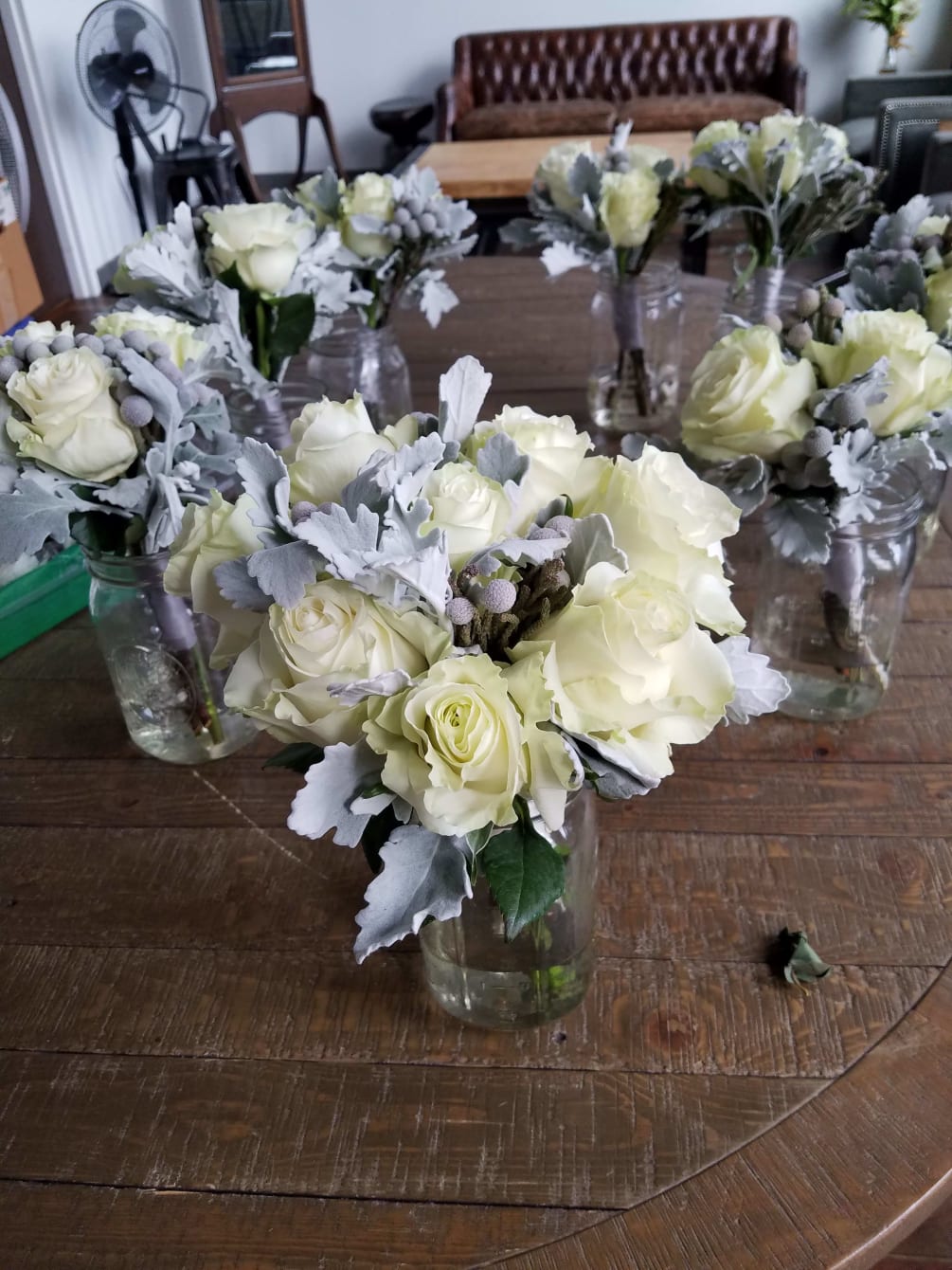 Includes White Flowers, Dusty Miller and Brunia