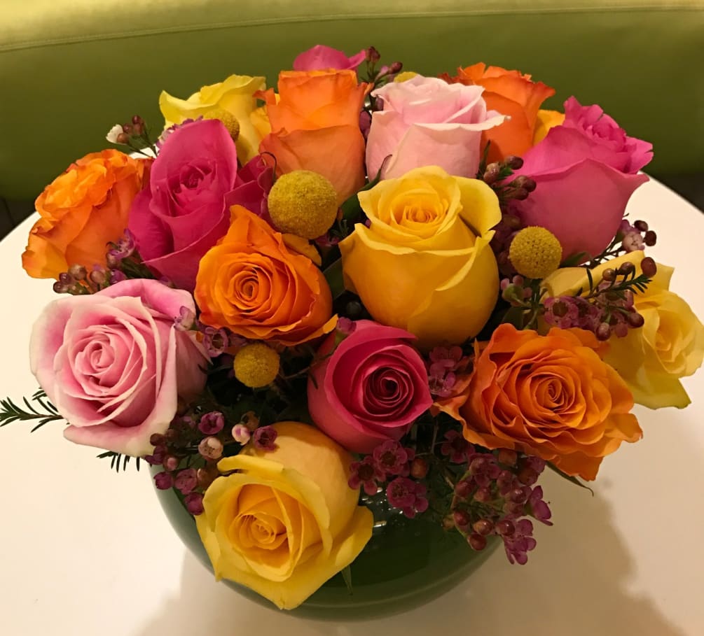 One Dozen of Our Bowl has Exquisite Pink Roses, Yellow Roses, Wax