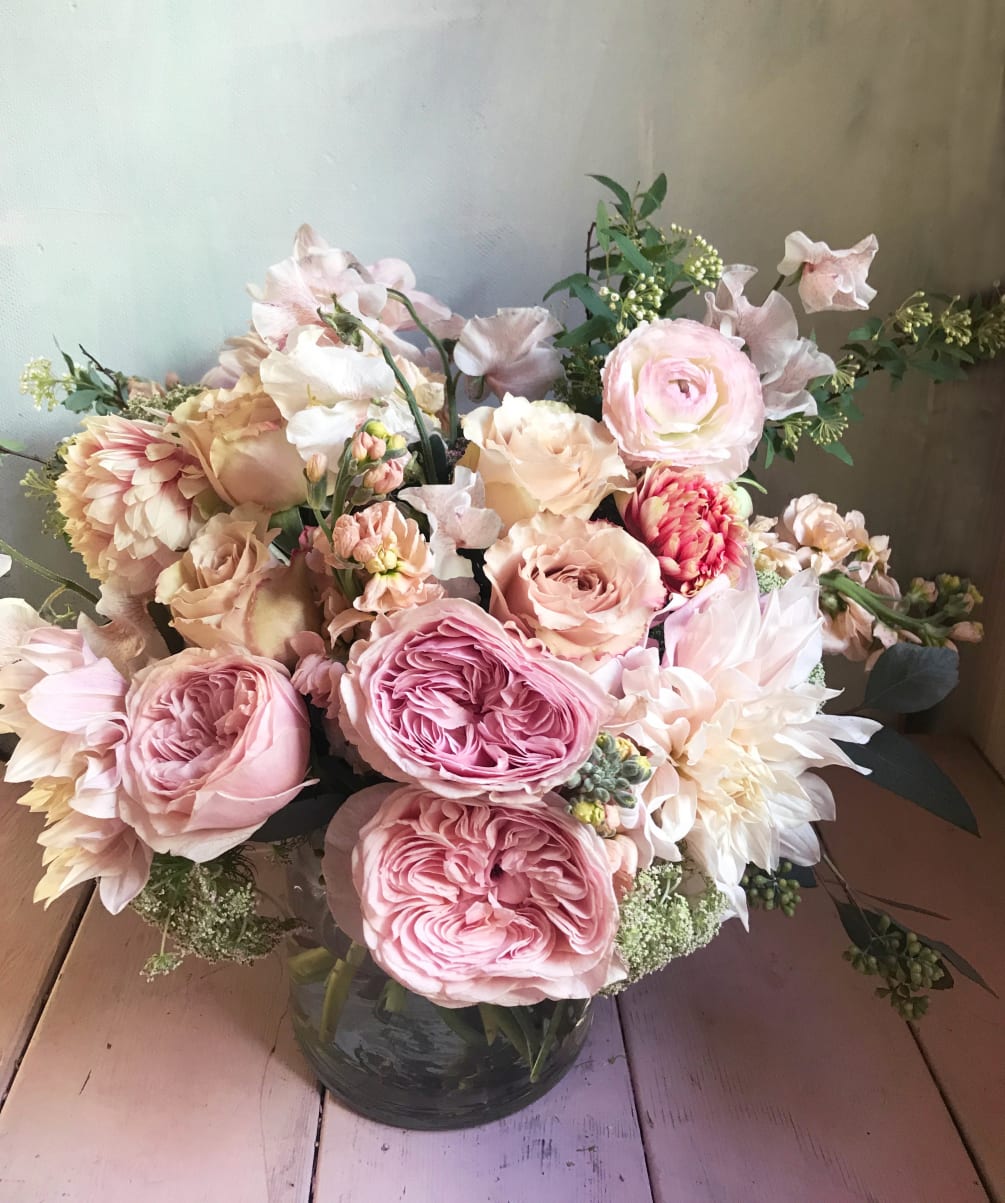 A poetic, pale pastel dream of an arrangement with the finest most