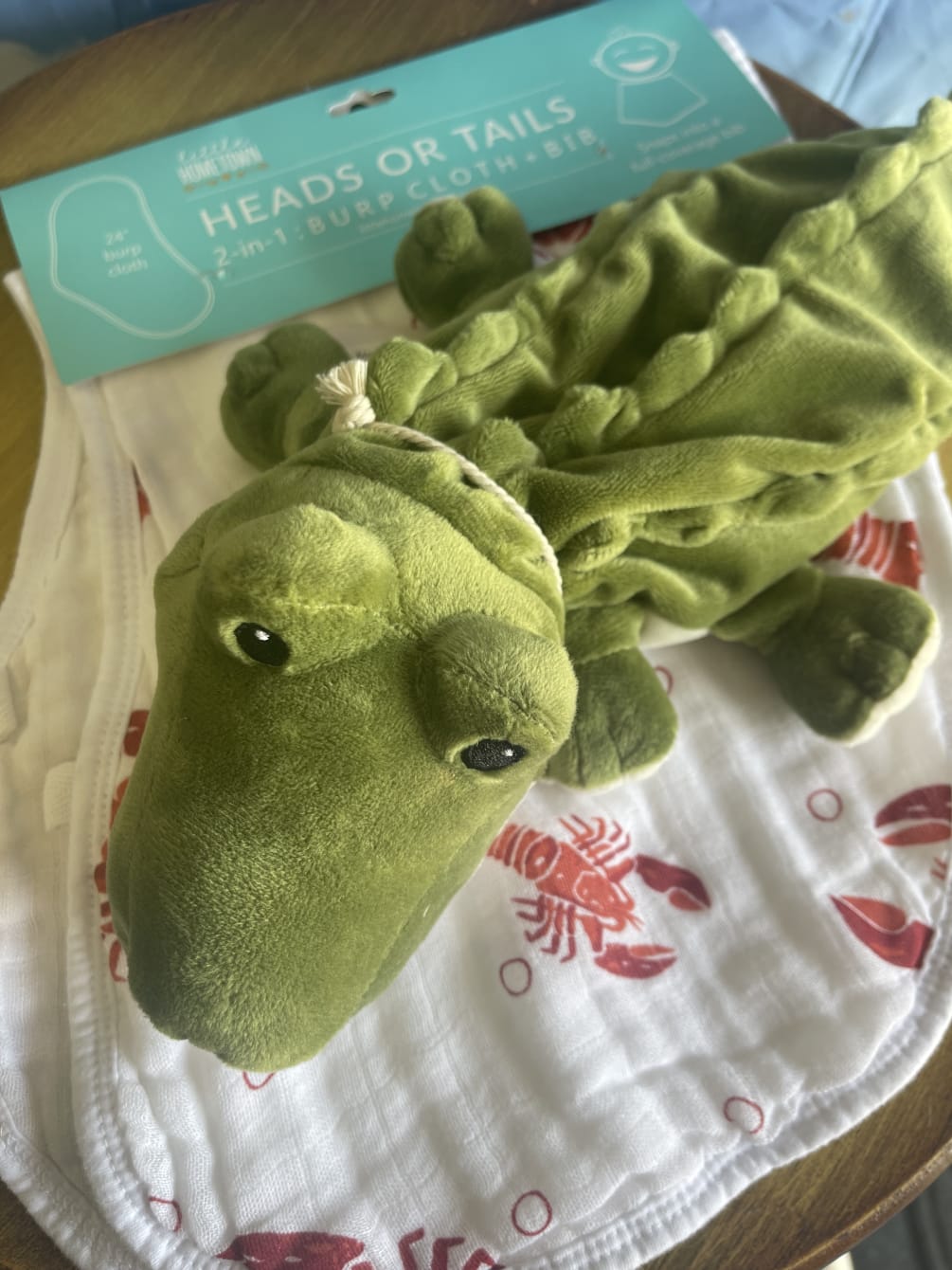 Bib cloth and Alligator warmie makes a great gift for the newest