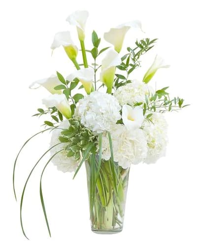 Calla Lilies, Hydrangea, and premium foliage combine to make this elegant vase.