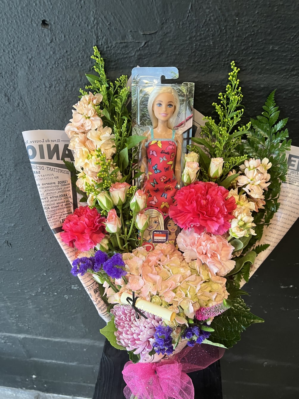 Barbie bouquet by Flower Studio San Diego