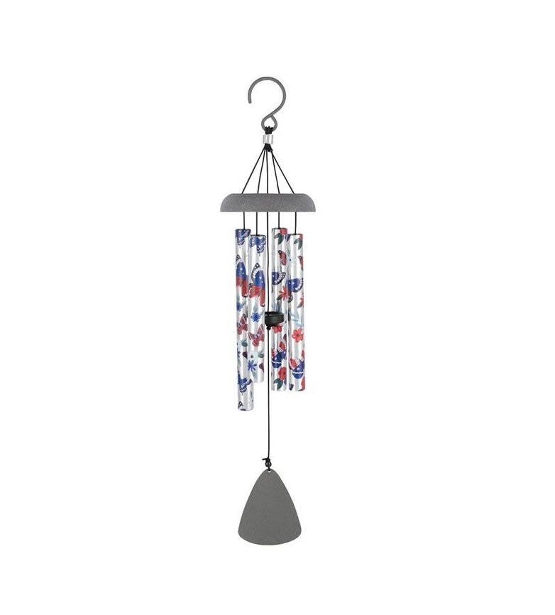 Chime Tube is a red, white, and blue display of butterflies and