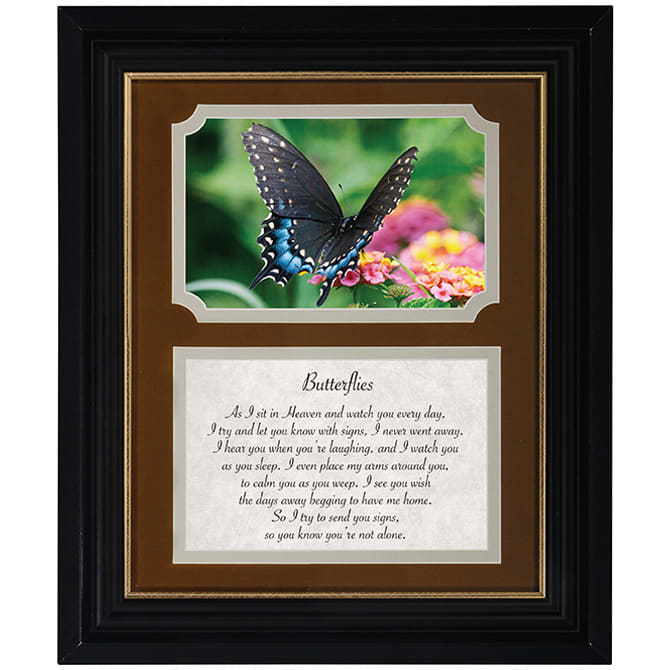 Our framed remembrance pieces are made of durable polyresin and glass. They