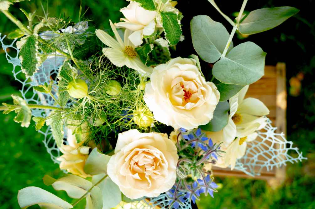 A hand tied bouquet of the best of local blooms, currently featuring