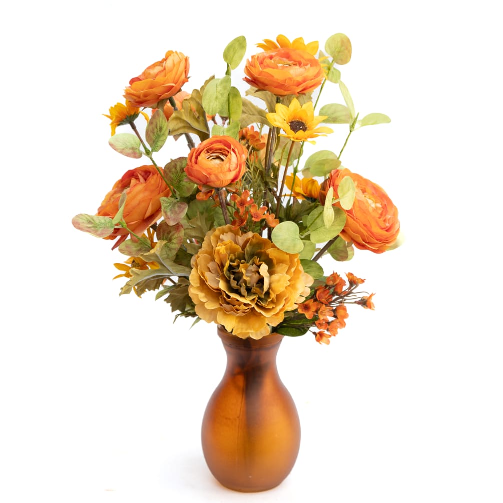 This artificial arrangement stands about 16&quot; tall and is about 9&quot; wide.