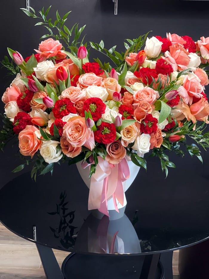 Roses, Tulips, Butcher&rsquo;s Broom, Spray Roses