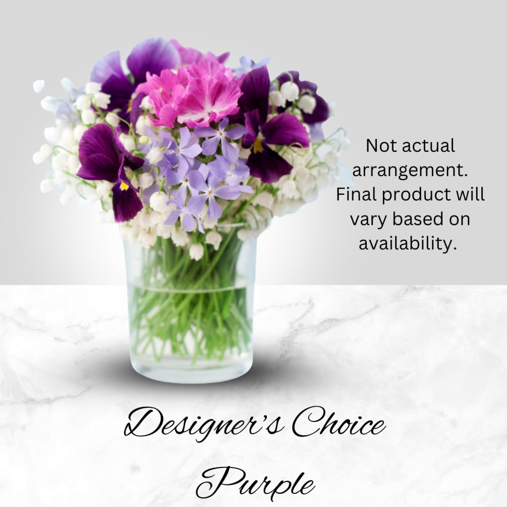 This arrangement will feature purple as the dominant color with other beautiful