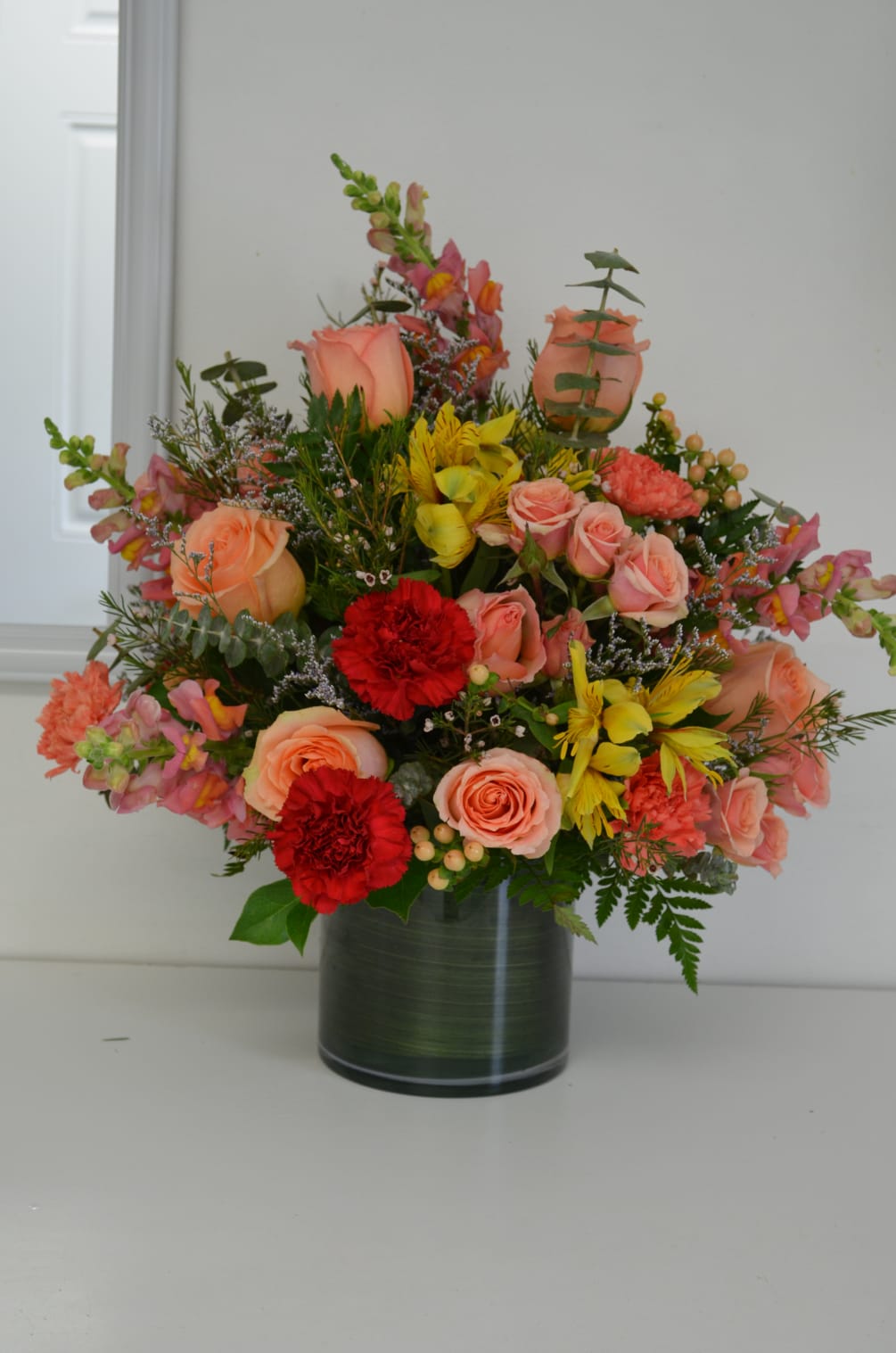 Elegant combination of oranges ,peach, reds and yellows  beautifully designed 