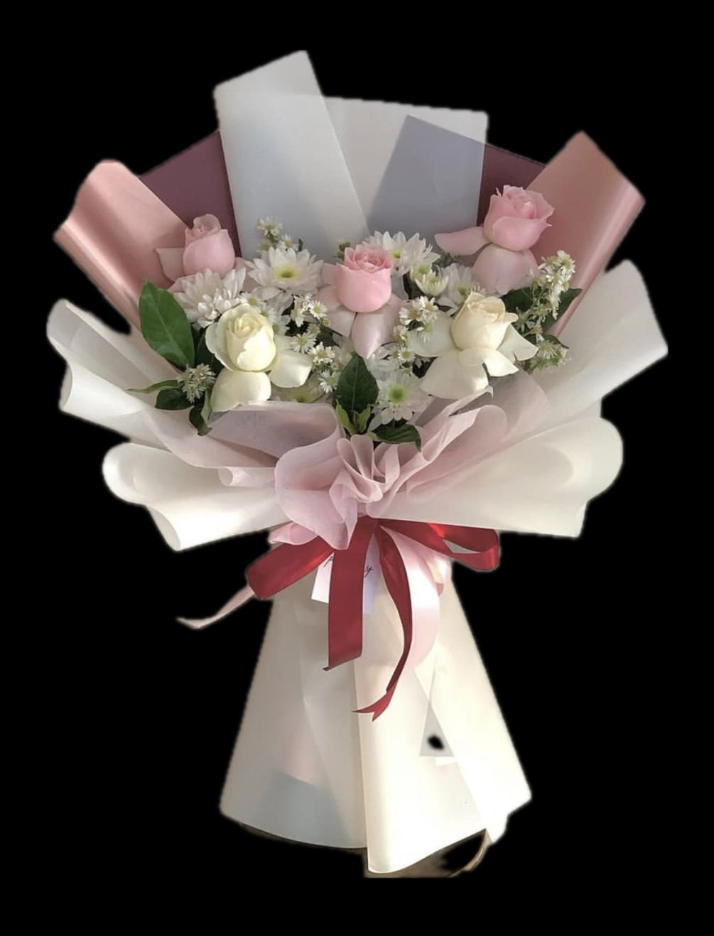 Beautiful Bouquet for special occasions mixed with white and pink roses.