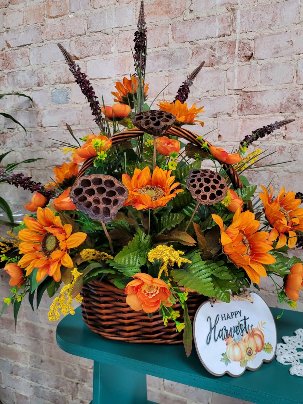 Fall Silk Flower Basket Orange by Brundidge Florist LLC