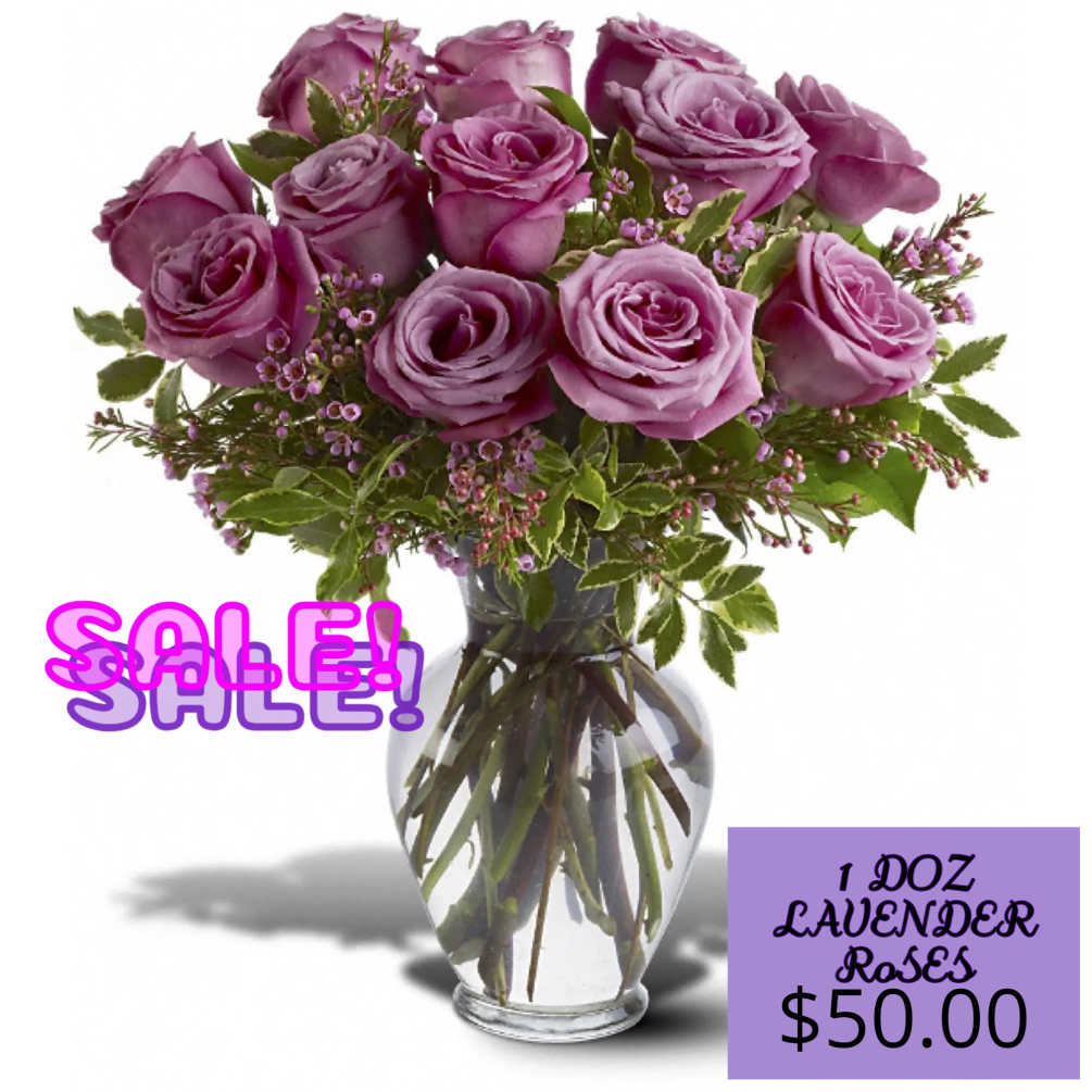 SALE 12 LAVENDER ROSES
12 / 1 doz lavender roses in a vase
SALE