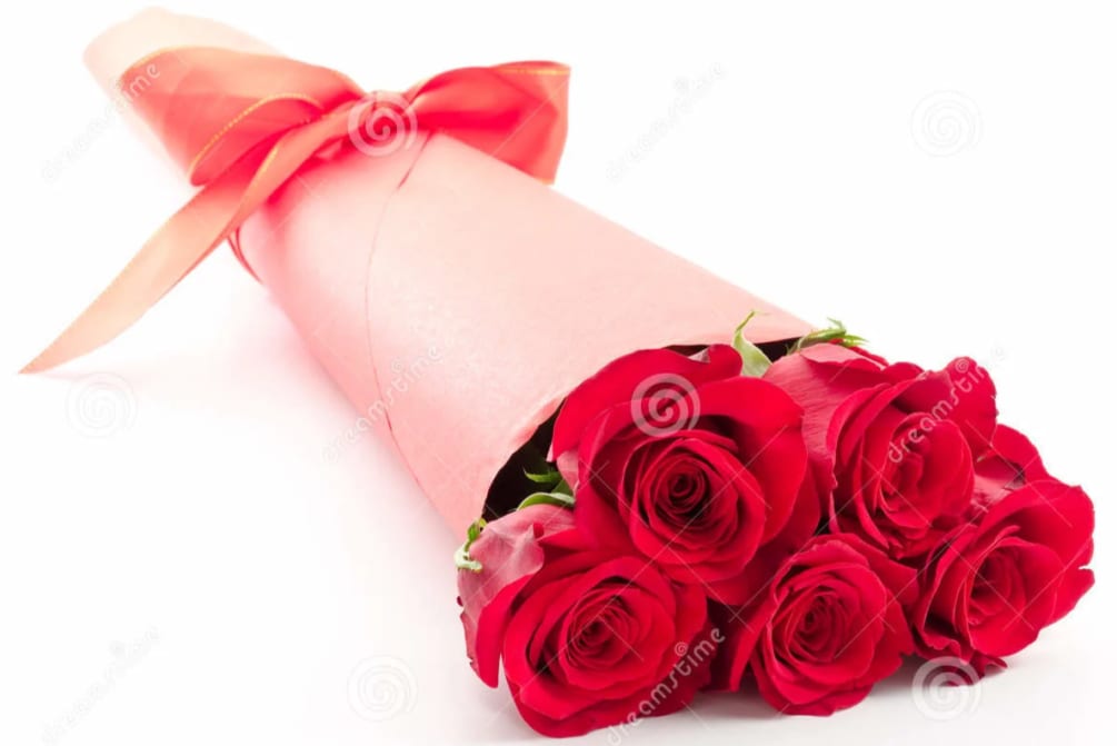Dozen roses wrapped with lush greenery. **During the check out process, in