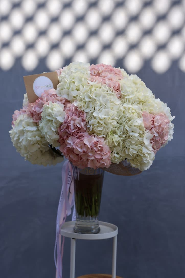 A big bouquet of pink and white hydrangea is a stunning and