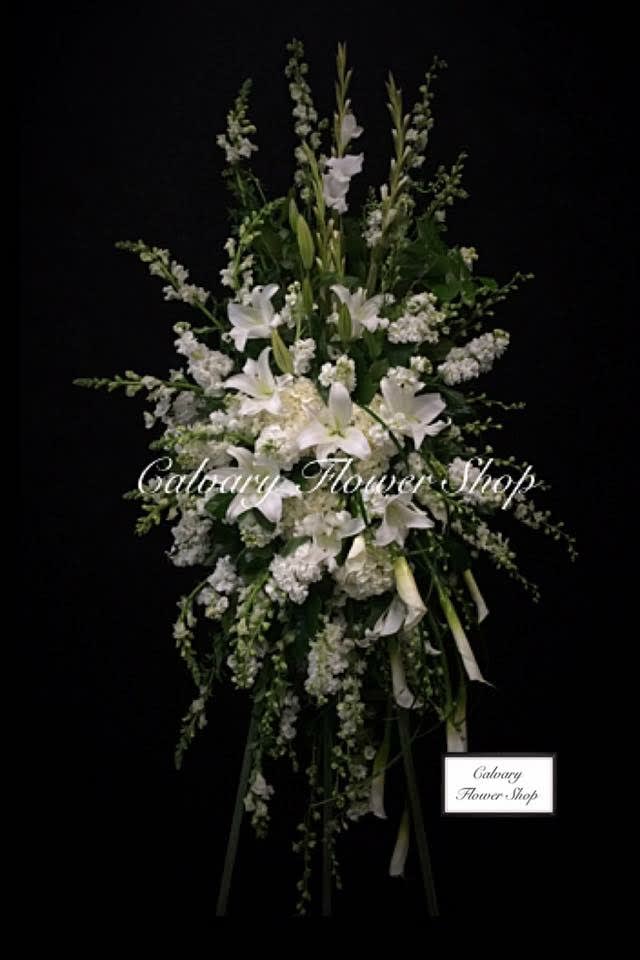 All white flowers, Calla Lilies, Casablanca Lilies, stock, lockspur, gladiolas, snapdragons, beautifully