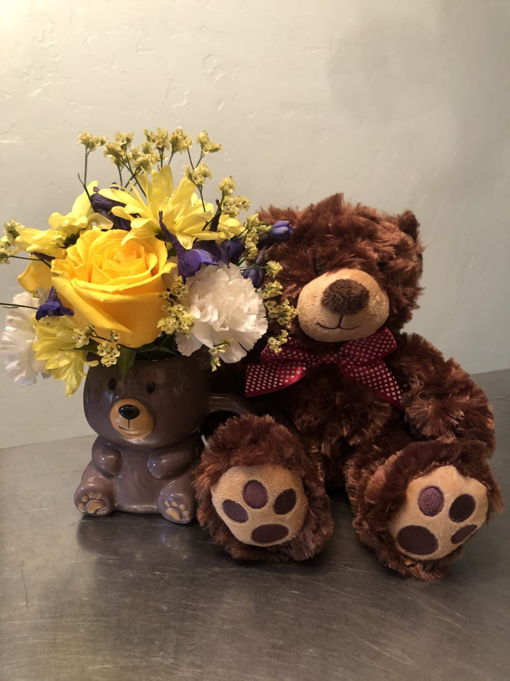 Teddy Bear and flowers by VaVaBloom Floral Occasions Decor Boutique