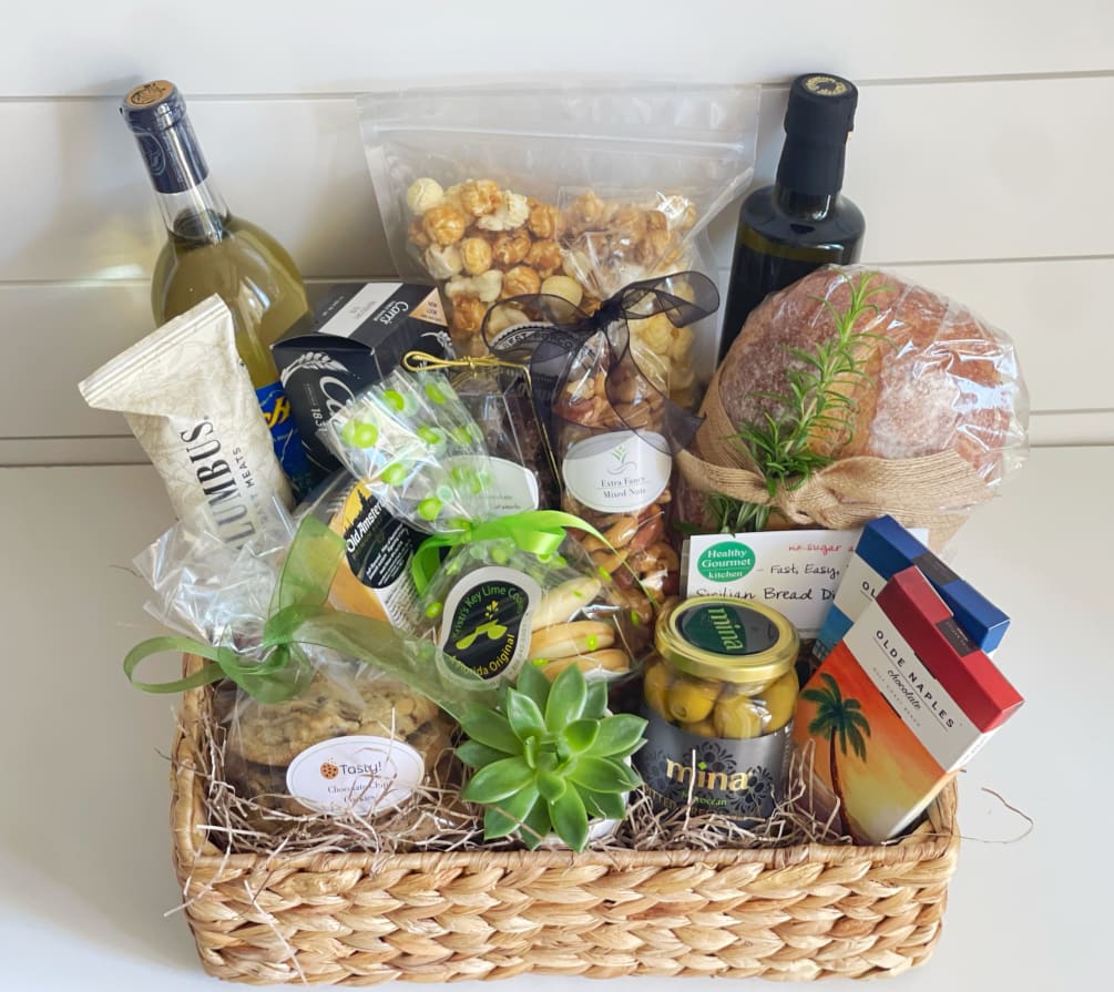 Premium basket of gourmet foods and Florida Tropical Sangria Wine (Veuve Clicquot