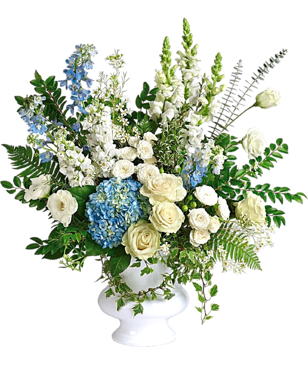 Honor the memory of your beloved with this breathtaking bouquet of sky-blue