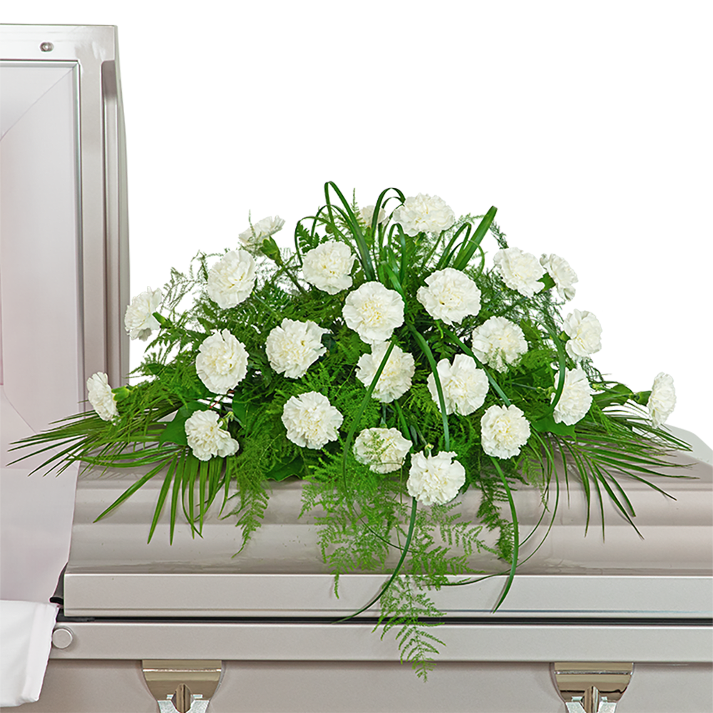 The White Divinity Casket Spray is a classic design that can be