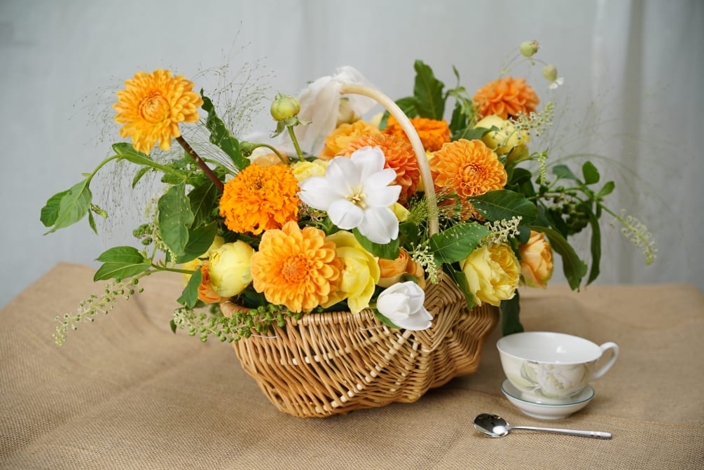 Mixed Floral Basket with orange &amp; yellow flowers 