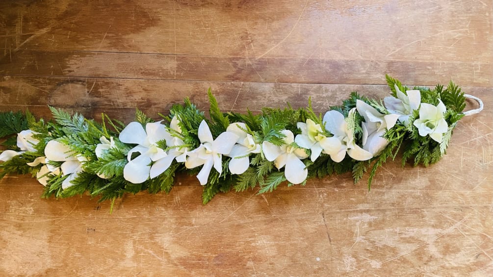 White Dendrobium Flower Crown with greenery