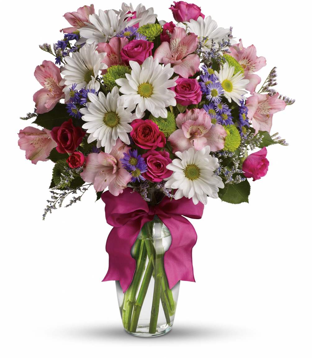 A Mix Of Fresh Flowers Such As Spray Roses, Daisy And Button